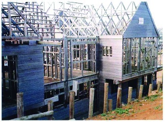 建築が中断し5年以上放置された現場:ホウ酸塩処理済木材は腐朽菌の影響を受けていない