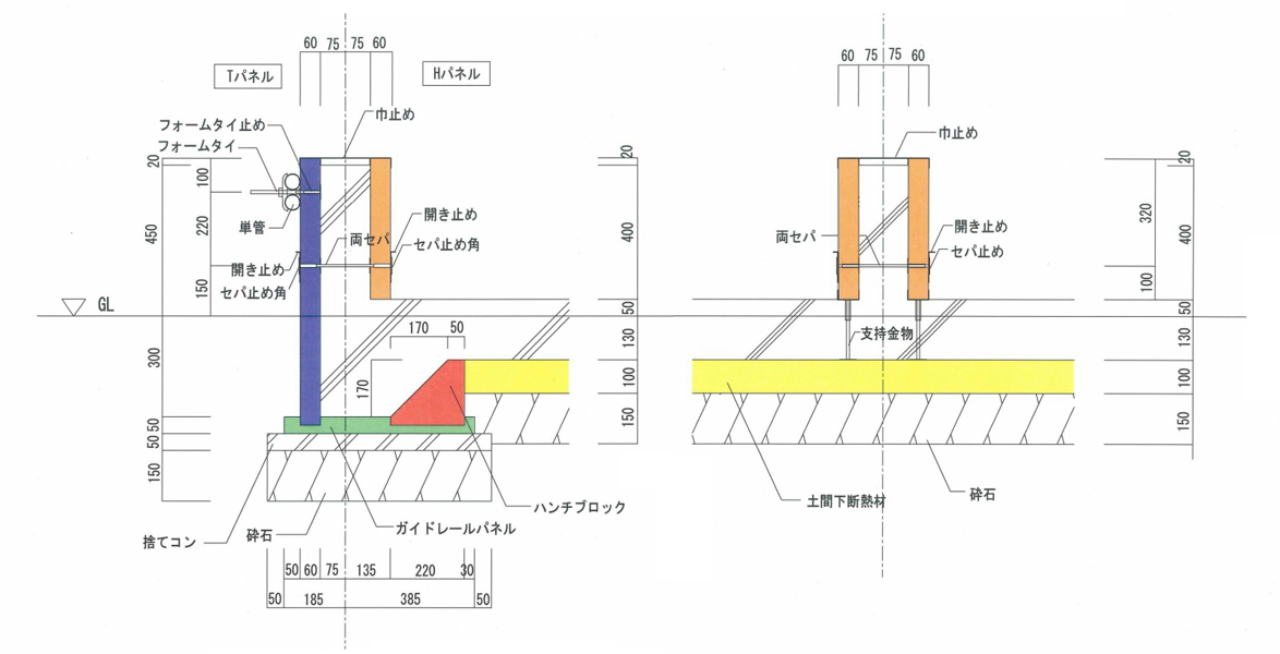 標準サイズ：基礎巾150・断熱厚み60mm　基礎高さ自由